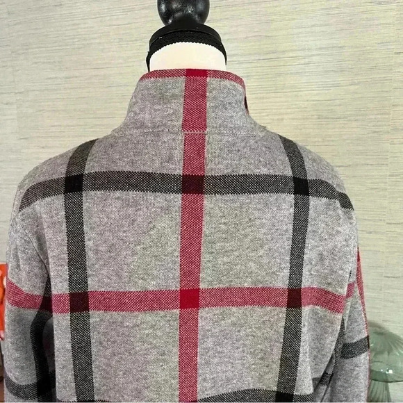 ANNE KLEIN Sweater Jacket Coat Plaid Woman’s Size Large Zip Pockets Long Shacket - Picture 10 of 11